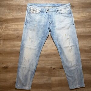 Diesel Viker-R-Box Jeans Men 38x29 Straight Leg Distressed Blue Eyecons 0882F